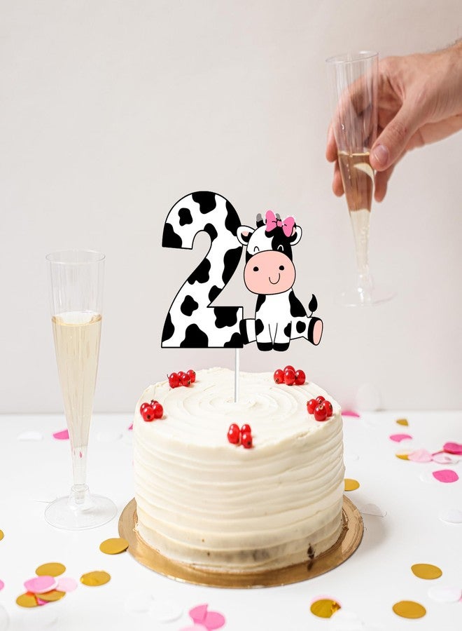Yuezoloz Farm Theme 2nd Birthday Cake Topper for Girls,Pretty Dairy Cow with Pink Bow & Number 2, Food Safe Cardstock Decor for 2 Year Old Girl’s Cake Celebration (6.6"x4.8")(2nd Girls) - Image 4